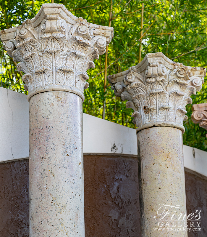 Marble Columns  - Corinthian Style Columns In Classic Light Travertine ( Vintage ) - MCOL-294